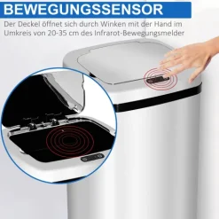 HOMCOM Mülleimer Automatik mit Sensor Abfalleimer Küche Edelstahl 50/68L Silber (50L)