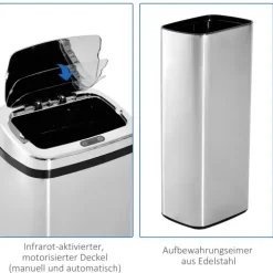HOMCOM Mülleimer Automatik mit Sensor Abfalleimer Küche Edelstahl 50/68L Silber (50L)