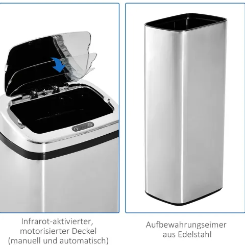 HOMCOM Mülleimer Automatik mit Sensor Abfalleimer Küche Edelstahl 50/68L Silber (50L)
