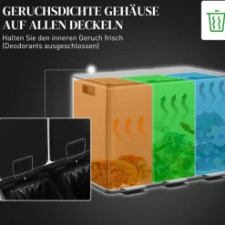 HOMCOM Mülleimer Küche 3 x 20 L Treteimer mit Softclose-Deckel und Pedal Mülltrennsystem 3 Fächer inkl. Inneneimer Abfalleimer Abfallsammler, Edelstahl, Silber, 61,9 x 36,6 x 56,7 cm
