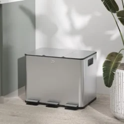 HOMCOM Mülleimer Küche 3 x 20 L Treteimer mit Softclose-Deckel und Pedal Mülltrennsystem 3 Fächer inkl. Inneneimer Abfalleimer Abfallsammler, Edelstahl, Silber, 61,9 x 36,6 x 56,7 cm