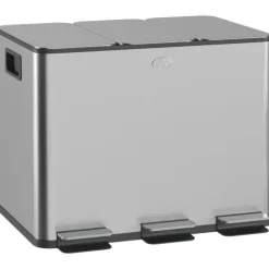 HOMCOM Mülleimer Küche 3 x 20 L Treteimer mit Softclose-Deckel und Pedal Mülltrennsystem 3 Fächer inkl. Inneneimer Abfalleimer Abfallsammler, Edelstahl, Silber, 61,9 x 36,6 x 56,7 cm