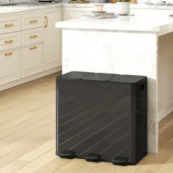 HOMCOM Mülleimer Küche 3 x 20 L Treteimer mit Softclose-Deckel und Pedal Mülltrennsystem 3 Fächer inkl. Inneneimer Abfalleimer Abfallsammler, Edelstahl, Schwarz, 61,9 x 36,6 x 56,7 cm