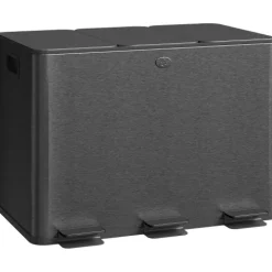 HOMCOM Mülleimer Küche 3 x 20 L Treteimer mit Softclose-Deckel und Pedal Mülltrennsystem 3 Fächer inkl. Inneneimer Abfalleimer Abfallsammler, Edelstahl, Schwarz, 61,9 x 36,6 x 56,7 cm