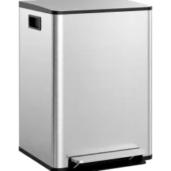 HOMCOM Mülleimer Küche 2x30L Treteimer mit Softclose-Deckel Pedal Fingerabdruckfreie Edelstahl Mülltrennsystem mit 2 Fächer recycelbare Abfälle Abnehmbarer Inneneimer Silber 47,7x37,5x66,8cm