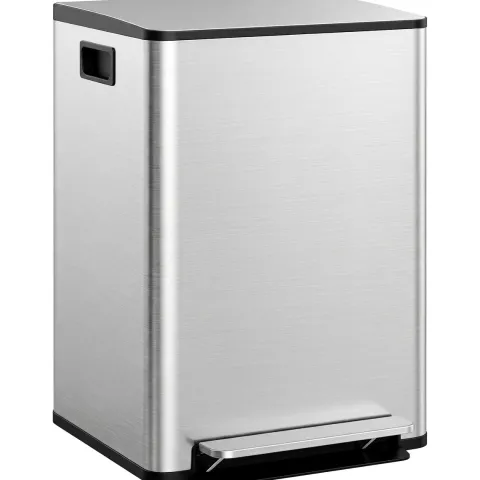 HOMCOM Mülleimer Küche 2x30L Treteimer mit Softclose-Deckel Pedal Fingerabdruckfreie Edelstahl Mülltrennsystem mit 2 Fächer recycelbare Abfälle Abnehmbarer Inneneimer Silber 47,7x37,5x66,8cm