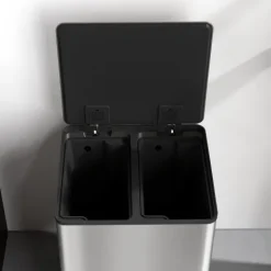 HOMCOM Mülleimer Küche 2x30L Treteimer mit Softclose-Deckel Pedal Fingerabdruckfreie Edelstahl Mülltrennsystem mit 2 Fächer recycelbare Abfälle Abnehmbarer Inneneimer Silber 47,7x37,5x66,8cm