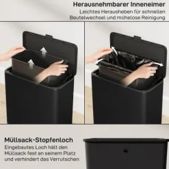 HOMCOM Mülleimer 8 L hängend Abfalleimer mit ofen bleibendem Deckel und abnehmbarem Inneneimer, Abfallsammler, Edelstahl, Schwarz, 29,7 x 17,4 x 30 cm