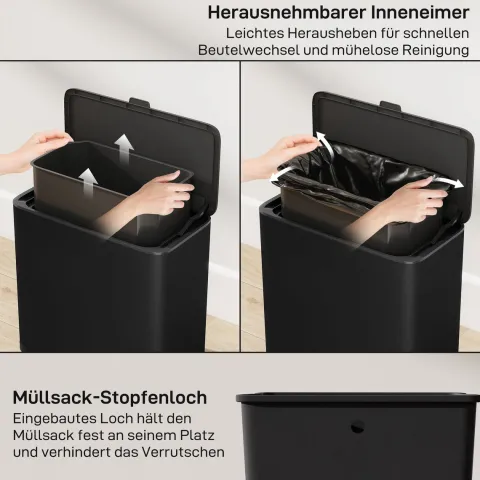 HOMCOM Mülleimer 8 L hängend Abfalleimer mit ofen bleibendem Deckel und abnehmbarem Inneneimer, Abfallsammler, Edelstahl, Schwarz, 29,7 x 17,4 x 30 cm