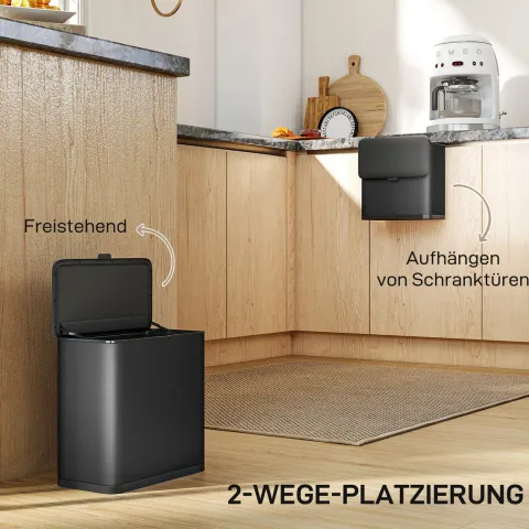 HOMCOM Mülleimer 8 L hängend Abfalleimer mit ofen bleibendem Deckel und abnehmbarem Inneneimer, Abfallsammler, Edelstahl, Schwarz, 29,7 x 17,4 x 30 cm