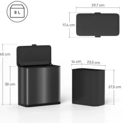 HOMCOM Mülleimer 8 L hängend Abfalleimer mit ofen bleibendem Deckel und abnehmbarem Inneneimer, Abfallsammler, Edelstahl, Schwarz, 29,7 x 17,4 x 30 cm