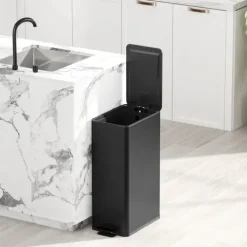 HOMCOM Mülleimer 20 L Treteimer mit Softclose-Deckel und Pedal Abfalleimerinkl. Inneneimer Abfallsammler, Edelstahl für Bad, Schlaf- oder Wohnzimmer, Schwarz, 21,5 x 37,2 x 57 cm