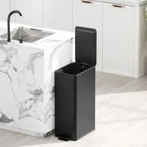 HOMCOM Mülleimer 20 L Treteimer mit Softclose-Deckel und Pedal Abfalleimerinkl. Inneneimer Abfallsammler, Edelstahl für Bad, Schlaf- oder Wohnzimmer, Schwarz, 21,5 x 37,2 x 57 cm