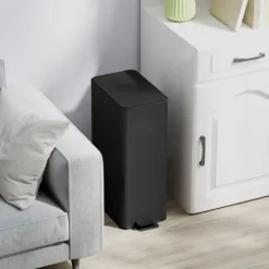 HOMCOM Mülleimer 20 L Treteimer mit Softclose-Deckel und Pedal Abfalleimerinkl. Inneneimer Abfallsammler, Edelstahl für Bad, Schlaf- oder Wohnzimmer, Schwarz, 21,5 x 37,2 x 57 cm