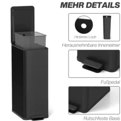 HOMCOM Mülleimer 20 L Treteimer mit Softclose-Deckel und Pedal Abfalleimerinkl. Inneneimer Abfallsammler, Edelstahl für Bad, Schlaf- oder Wohnzimmer, Schwarz, 21,5 x 37,2 x 57 cm