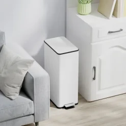 HOMCOM Mülleimer 20 L Treteimer mit Softclose-Deckel und Pedal Abfalleimerinkl. Inneneimer Abfallsammler, Edelstahl für Bad, Schlaf- oder Wohnzimmer, Weiß, 21,5 x 37,2 x 57 cm