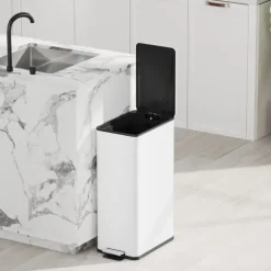 HOMCOM Mülleimer 20 L Treteimer mit Softclose-Deckel und Pedal Abfalleimerinkl. Inneneimer Abfallsammler, Edelstahl für Bad, Schlaf- oder Wohnzimmer, Weiß, 21,5 x 37,2 x 57 cm