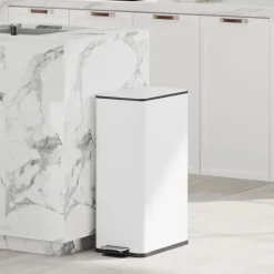 HOMCOM Mülleimer 20 L Treteimer mit Softclose-Deckel und Pedal Abfalleimerinkl. Inneneimer Abfallsammler, Edelstahl für Bad, Schlaf- oder Wohnzimmer, Weiß, 21,5 x 37,2 x 57 cm