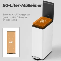 HOMCOM Mülleimer 20 L Treteimer mit Softclose-Deckel und Pedal Abfalleimerinkl. Inneneimer Abfallsammler, Edelstahl für Bad, Schlaf- oder Wohnzimmer, Weiß, 21,5 x 37,2 x 57 cm