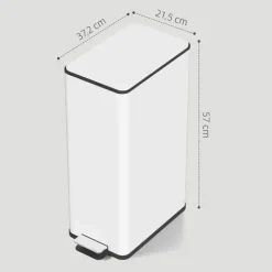 HOMCOM Mülleimer 20 L Treteimer mit Softclose-Deckel und Pedal Abfalleimerinkl. Inneneimer Abfallsammler, Edelstahl für Bad, Schlaf- oder Wohnzimmer, Weiß, 21,5 x 37,2 x 57 cm