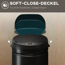 HOMCOM Mülleimer mit Sensor 30L Edelstahl Automatischer Leiser Mülleimer mit Soft-Close-Deckel, Bewegungssensor, Fingerabdruckresistente Abfalleimer für Büro, Schlafzimmer, Küchen Schwarz