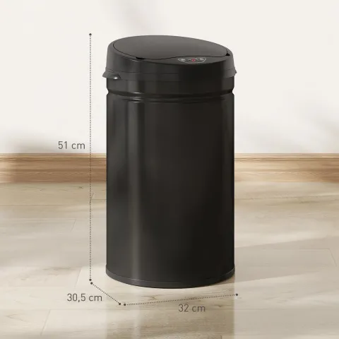 HOMCOM Mülleimer mit Sensor 30L Edelstahl Automatischer Leiser Mülleimer mit Soft-Close-Deckel, Bewegungssensor, Fingerabdruckresistente Abfalleimer für Büro, Schlafzimmer, Küchen Schwarz
