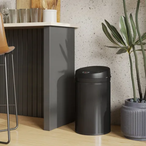 HOMCOM Mülleimer mit Sensor 30L Edelstahl Automatischer Leiser Mülleimer mit Soft-Close-Deckel, Bewegungssensor, Fingerabdruckresistente Abfalleimer für Büro, Schlafzimmer, Küchen Schwarz