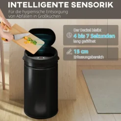 HOMCOM Mülleimer mit Sensor 30L Edelstahl Automatischer Leiser Mülleimer mit Soft-Close-Deckel, Bewegungssensor, Fingerabdruckresistente Abfalleimer für Büro, Schlafzimmer, Küchen Schwarz