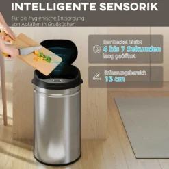 HOMCOM Mülleimer mit Sensor 30L Edelstahl Automatischer Leiser Mülleimer mit Soft-Close-Deckel, Bewegungssensor, Fingerabdruckresistente Abfalleimer für Büro, Schlafzimmer, Küchen Silber