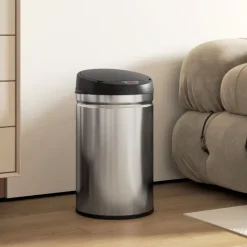 HOMCOM Mülleimer mit Sensor 30L Edelstahl Automatischer Leiser Mülleimer mit Soft-Close-Deckel, Bewegungssensor, Fingerabdruckresistente Abfalleimer für Büro, Schlafzimmer, Küchen Silber