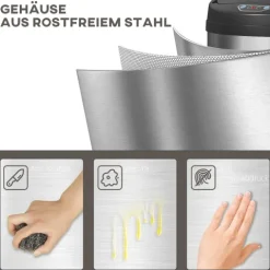 HOMCOM Mülleimer mit Sensor 30L Edelstahl Automatischer Leiser Mülleimer mit Soft-Close-Deckel, Bewegungssensor, Fingerabdruckresistente Abfalleimer für Büro, Schlafzimmer, Küchen Silber