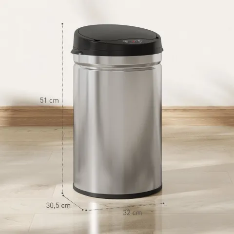 HOMCOM Mülleimer mit Sensor 30L Edelstahl Automatischer Leiser Mülleimer mit Soft-Close-Deckel, Bewegungssensor, Fingerabdruckresistente Abfalleimer für Büro, Schlafzimmer, Küchen Silber