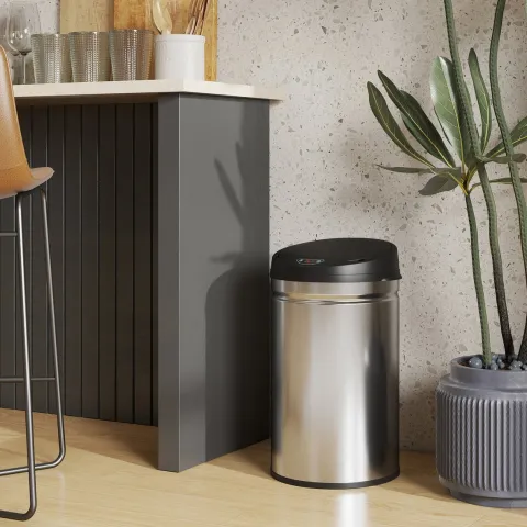 HOMCOM Mülleimer mit Sensor 30L Edelstahl Automatischer Leiser Mülleimer mit Soft-Close-Deckel, Bewegungssensor, Fingerabdruckresistente Abfalleimer für Büro, Schlafzimmer, Küchen Silber