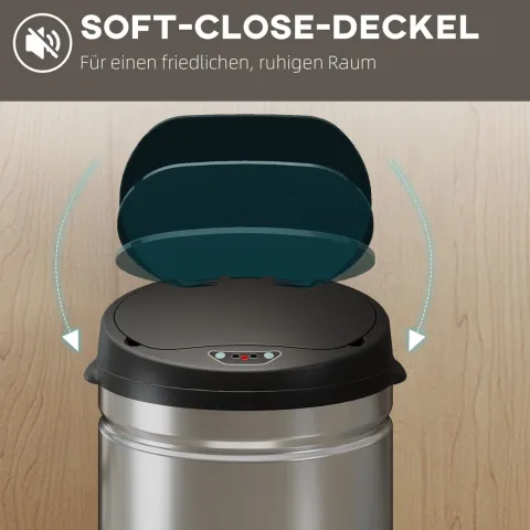 HOMCOM Mülleimer mit Sensor 42L Edelstahl Automatischer Leiser Mülleimer mit Soft-Close-Deckel, Bewegungssensor, Fingerabdruckresistente Abfalleimer für Büro, Schlafzimmer, Küchen Silber