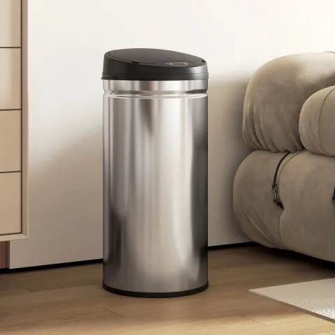 HOMCOM Mülleimer mit Sensor 42L Edelstahl Automatischer Leiser Mülleimer mit Soft-Close-Deckel, Bewegungssensor, Fingerabdruckresistente Abfalleimer für Büro, Schlafzimmer, Küchen Silber