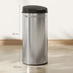 HOMCOM Mülleimer mit Sensor 42L Edelstahl Automatischer Leiser Mülleimer mit Soft-Close-Deckel, Bewegungssensor, Fingerabdruckresistente Abfalleimer für Büro, Schlafzimmer, Küchen Silber