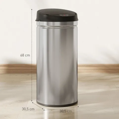HOMCOM Mülleimer mit Sensor 42L Edelstahl Automatischer Leiser Mülleimer mit Soft-Close-Deckel, Bewegungssensor, Fingerabdruckresistente Abfalleimer für Büro, Schlafzimmer, Küchen Silber