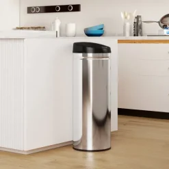 HOMCOM Mülleimer mit Sensor 50L Edelstahl Automatischer Leiser Mülleimer mit Soft-Close-Deckel, Bewegungssensor, Fingerabdruckresistente Abfalleimer für Büro, Schlafzimmer, Küchen Silber