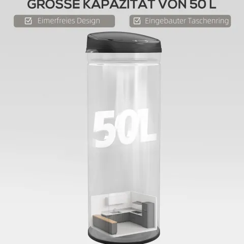 HOMCOM Mülleimer mit Sensor 50L Edelstahl Automatischer Leiser Mülleimer mit Soft-Close-Deckel, Bewegungssensor, Fingerabdruckresistente Abfalleimer für Büro, Schlafzimmer, Küchen Silber