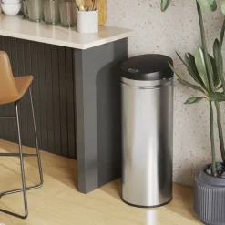 HOMCOM Mülleimer mit Sensor 50L Edelstahl Automatischer Leiser Mülleimer mit Soft-Close-Deckel, Bewegungssensor, Fingerabdruckresistente Abfalleimer für Büro, Schlafzimmer, Küchen Silber