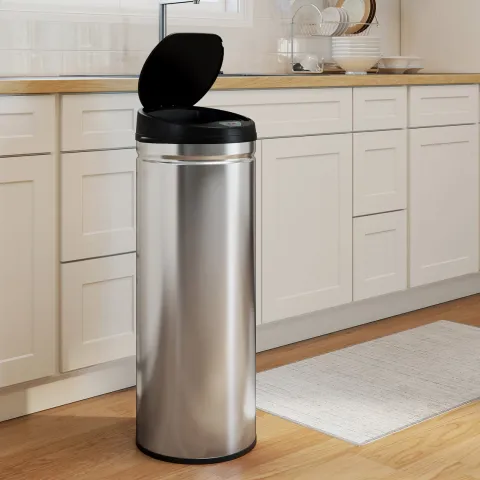 HOMCOM Mülleimer mit Sensor 50L Edelstahl Automatischer Leiser Mülleimer mit Soft-Close-Deckel, Bewegungssensor, Fingerabdruckresistente Abfalleimer für Büro, Schlafzimmer, Küchen Silber