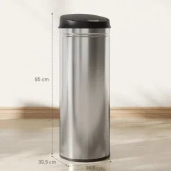 HOMCOM Mülleimer mit Sensor 50L Edelstahl Automatischer Leiser Mülleimer mit Soft-Close-Deckel, Bewegungssensor, Fingerabdruckresistente Abfalleimer für Büro, Schlafzimmer, Küchen Silber