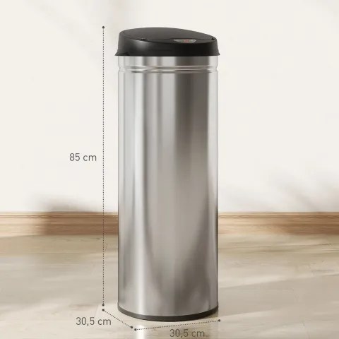 HOMCOM Mülleimer mit Sensor 50L Edelstahl Automatischer Leiser Mülleimer mit Soft-Close-Deckel, Bewegungssensor, Fingerabdruckresistente Abfalleimer für Büro, Schlafzimmer, Küchen Silber