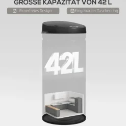 HOMCOM Mülleimer mit Sensor 42L Edelstahl Automatischer Leiser Mülleimer mit Soft-Close-Deckel, Bewegungssensor, Fingerabdruckresistente Abfalleimer für Büro, Schlafzimmer, Küchen Schwarz