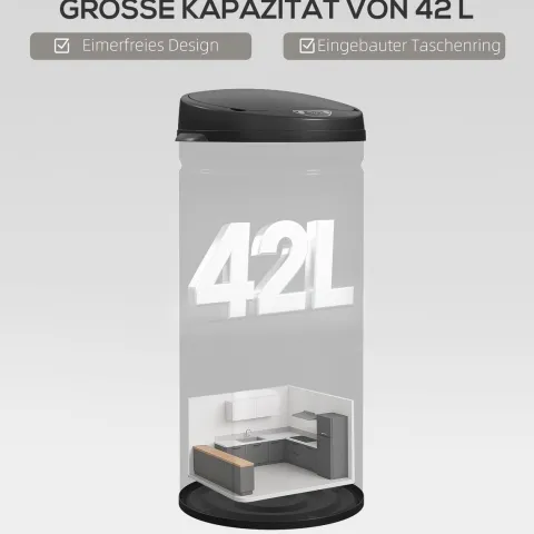 HOMCOM Mülleimer mit Sensor 42L Edelstahl Automatischer Leiser Mülleimer mit Soft-Close-Deckel, Bewegungssensor, Fingerabdruckresistente Abfalleimer für Büro, Schlafzimmer, Küchen Schwarz