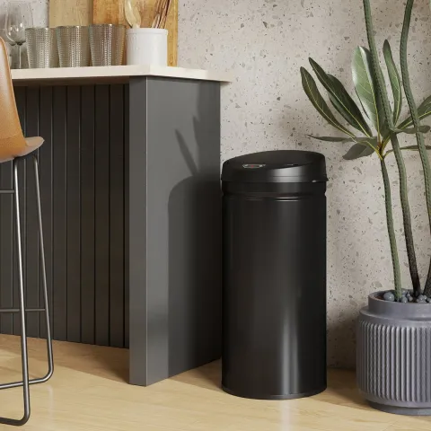 HOMCOM Mülleimer mit Sensor 42L Edelstahl Automatischer Leiser Mülleimer mit Soft-Close-Deckel, Bewegungssensor, Fingerabdruckresistente Abfalleimer für Büro, Schlafzimmer, Küchen Schwarz