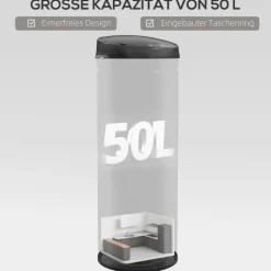 HOMCOM Mülleimer mit Sensor 50L Edelstahl Automatischer Leiser Mülleimer mit Soft-Close-Deckel, Bewegungssensor, Fingerabdruckresistente Abfalleimer für Büro, Schlafzimmer, Küchen Schwarz
