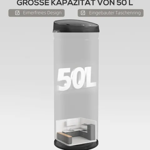 HOMCOM Mülleimer mit Sensor 50L Edelstahl Automatischer Leiser Mülleimer mit Soft-Close-Deckel, Bewegungssensor, Fingerabdruckresistente Abfalleimer für Büro, Schlafzimmer, Küchen Schwarz