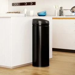 HOMCOM Mülleimer mit Sensor 50L Edelstahl Automatischer Leiser Mülleimer mit Soft-Close-Deckel, Bewegungssensor, Fingerabdruckresistente Abfalleimer für Büro, Schlafzimmer, Küchen Schwarz