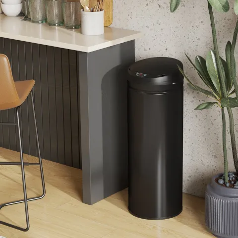 HOMCOM Mülleimer mit Sensor 50L Edelstahl Automatischer Leiser Mülleimer mit Soft-Close-Deckel, Bewegungssensor, Fingerabdruckresistente Abfalleimer für Büro, Schlafzimmer, Küchen Schwarz